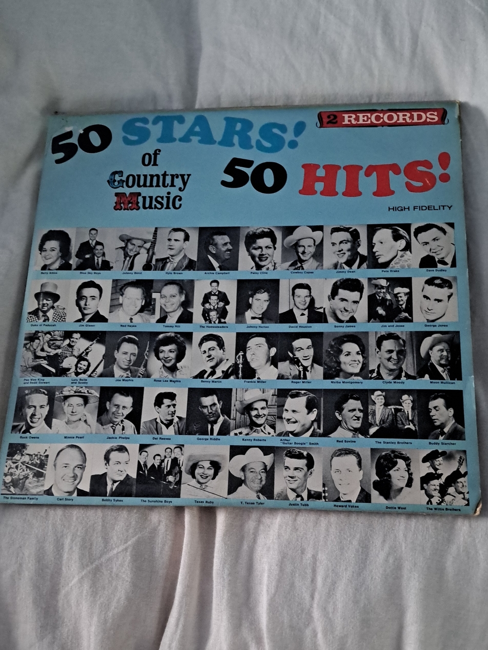 50 Stars! 50 Hits! Vintage Country Music Record Album - Light Blue Cover